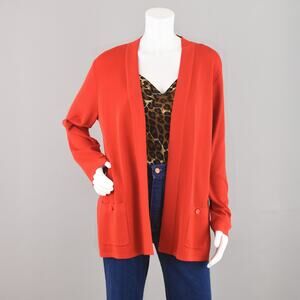 Anne Klein Malibu Open Front Red Cardigan with Pockets Women's Large